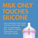 Boon 3Pk Nursh silicone baby bottles in color block with features highlighting safety, materials, and cleaning instructions.