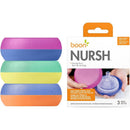 Boon Nursh Storage Buns in pastel colors, featuring a pack of three organizers for baby bottle storage.
