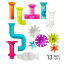 Colorful baby bath toys bundle featuring pipes, tubes, and cogs, totaling 13 pieces for engaging water play.