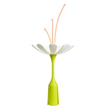 Boon POKE & STEM drying rack accessories in floral design with a green base and pink drying stems for utensil drying.