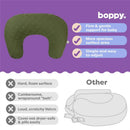 Boppy Nursing Pillow Luxe in moss quilted design; provides firm support for baby, with spacious surface area and easy adjustments.