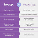 Boppy Foam Play Mat comparison chart highlighting advantages over other mats, including lightweight foam and easy setup.