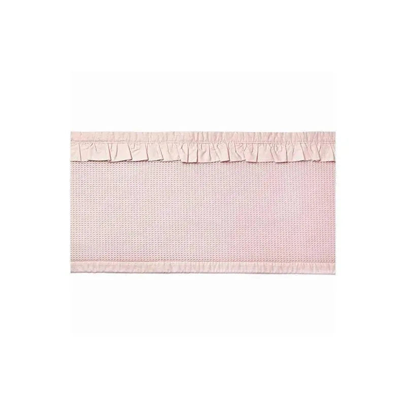 BreathableBaby breathable mesh crib liner in blush, featuring a deluxe ruffle design for added style and safety.