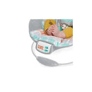 Bright Starts Whimsical Wild Cradling Bouncer featuring a baby’s feet resting on a padded seat with a playful monkey design.