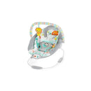 Bright Starts Whimsical Wild Cradling Bouncer in gray, featuring colorful animal toys and a soft, patterned seat.