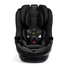 Britax Galaxy360 Slim Rotating Convertible Car Seat in Raven Black, featuring a secure harness, side cup holders, and plush padding.