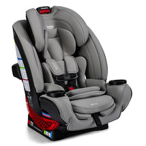 Britax One4Life All in One Convertible Car Seat in Mineral Gray, featuring a padded seat, harness, and dual cup holders.