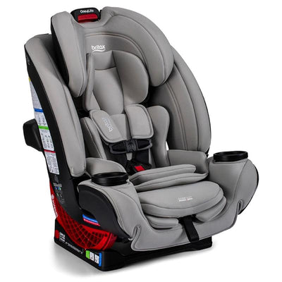 Britax One4Life All in One Convertible Car Seat in Parchment color, features plush padding and dual cup holders.