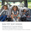 Britax One4Life Slim All in One Car Seat in Parchment, showing three children secured in car seats, emphasizing the slim design.