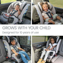 Britax One4Life Slim All in One Car Seat in Parchment, showing children in various stages of use, featuring safety harnesses and cup holders.