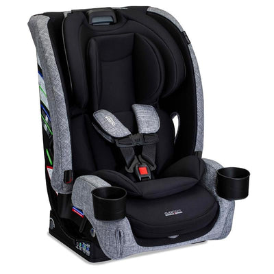 Britax One4Life Slim All in One Car Seat in Raven Black with a sleek design, adjustable harness, and two cup holders.