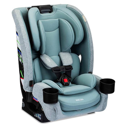 Britax One4Life Slim All-in-One Car Seat in Sea Foam, featuring padded seating, adjustable straps, and two cup holders.