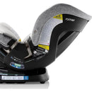Romer Veni Convertible Car Seat in Pearl color showcasing safety labels, adjustable positions, and user guides on the side.