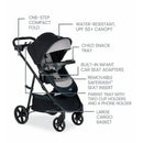 Britax Willow Brook S+ Travel System features a graphite onyx stroller with a canopy, snack tray, and large cargo basket.