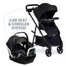 Britax Willow Brook S+ travel system featuring Raven Black car seat and stroller, showcasing sleek design and functionality.