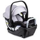 Britax Willow S Infant Car Seat in Glacier Onyx with an anti-rebound base and safety instruction labels visible.