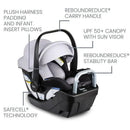 Britax Willow S Infant Car Seat with Alpine Anti-Rebound Base in Glacier Onyx, featuring safety technology and a UPF 50+ canopy.