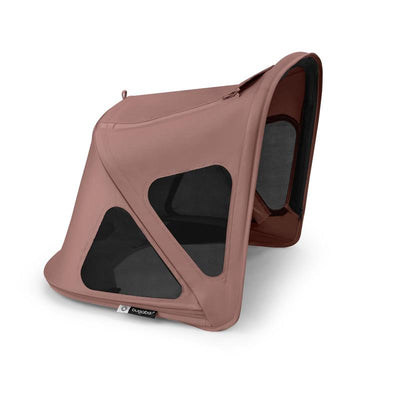 Bugaboo Breezy Sun Canopy in dusty pink for Fox, Kangaroo, Cameleon 3, and Lynx strollers, featuring mesh panels for ventilation.