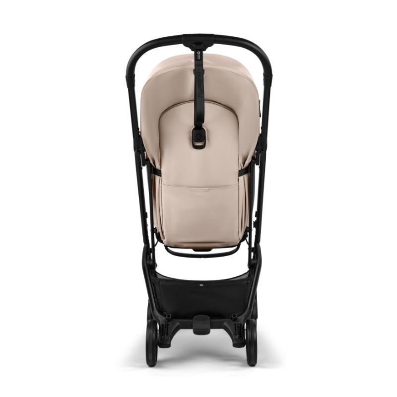 Compact Bugaboo Butterfly 2 stroller in black and desert taupe, featuring a padded seat and adjustable harness.