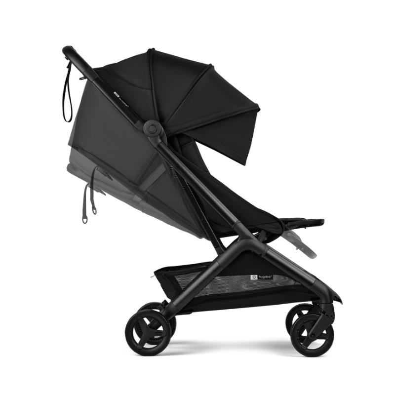 Compact Bugaboo Butterfly 2 stroller in black with an adjustable canopy and sleek folding design.