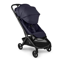 Bugaboo Butterfly 2 Plus Stroller in Deep Indigo, featuring a compact design, adjustable canopy, and safety harness.