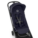 Bugaboo Butterfly 2 Plus Complete Stroller in Deep Indigo featuring a padded seat, adjustable straps, and a sleek black frame.
