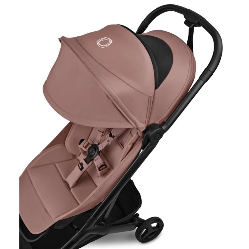 Bugaboo Butterfly 2 Plus Complete Stroller in Dusty Pink featuring a canopy and safety harness.