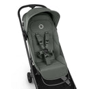 Bugaboo Butterfly 2 Plus Complete Stroller in Forest Green with a padded seat and harness system, showcasing its modern design.