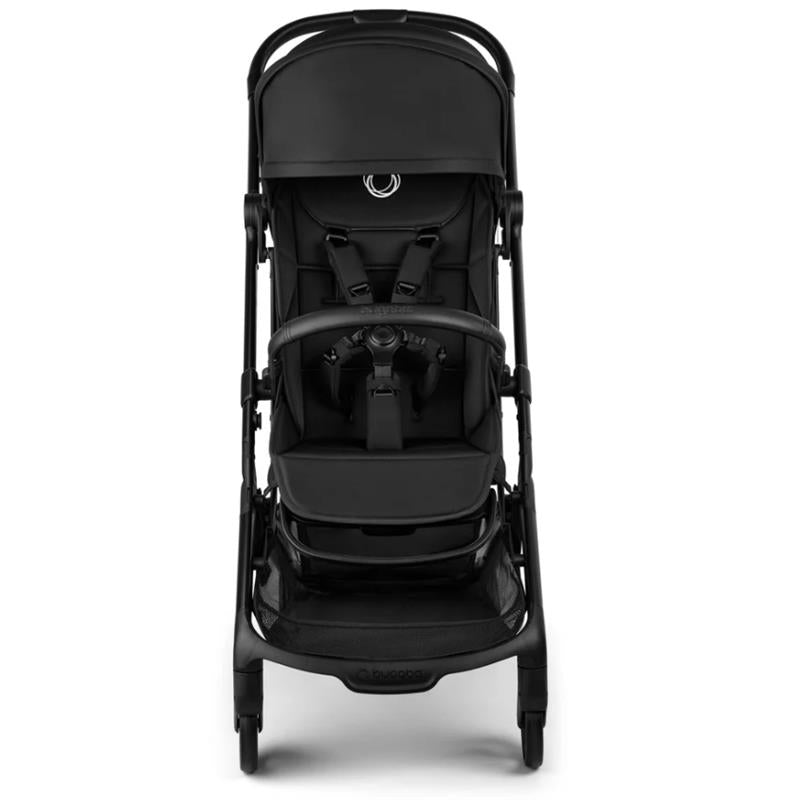 Bugaboo Butterfly 2 Plus Complete Stroller in Heritage Black, featuring a sleek design, adjustable harness, and storage basket.