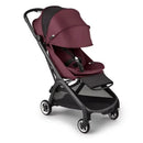 Compact Bugaboo Butterfly stroller in dark cherry color, featuring a large canopy, adjustable seat, and sleek design.