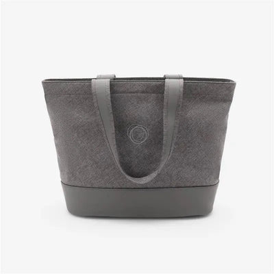 Grey melange Bugaboo changing bag with dual handles and a textured body, designed for childcare essentials.