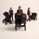 Bugaboo Donkey 6 Complete Stroller in Black/Deep Indigo showcased with four women in stylish outfits.