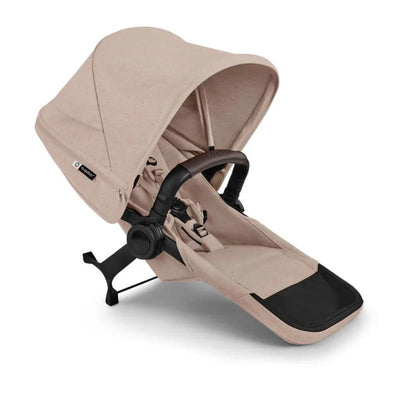 Bugaboo Donkey 6 Sibling Seat in Desert Taupe Melange, featuring a large canopy and cushioned seat with adjustable footrest.