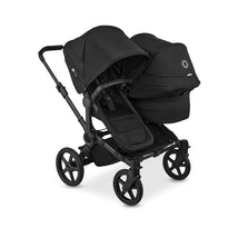 Bugaboo Donkey 6 Sibling Seat in Heritage Black, featuring a dual seating arrangement with adjustable canopies.
