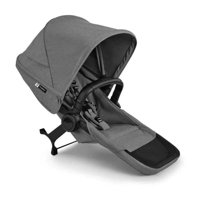 Bugaboo Donkey 6 Sibling Seat in Moon Grey, featuring a spacious seat with a large adjustable canopy and a safety harness.