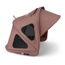 Breezy sun canopy in dusty pink with ventilation panels and built-in mosquito net for Bugaboo strollers.
