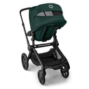 Bugaboo Fox 5 Renew stroller in Black and Fern Green, featuring a spacious seat and a large sun canopy.