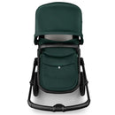 Bugaboo Fox 5 Renew Complete Bassinet & Seat in Black/Fern Green, featuring a sleek design and adjustable handlebar.