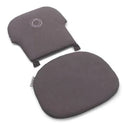 Bugaboo Giraffe Baby Pillow Set in Stormy Grey, featuring a rectangular cushion and a contoured headrest with attachment straps.
