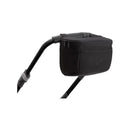 Black Bugaboo Organizer attached to a stroller, featuring zippered compartments and an embossed logo for storage and convenience.