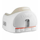 Taupe Bumbo 3-in-1 Multi Seat with adjustable height, featuring warning label at the base for safety information.
