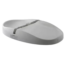 Bumbo changing pad in cool grey with a safety strap for secure use during diaper changes.