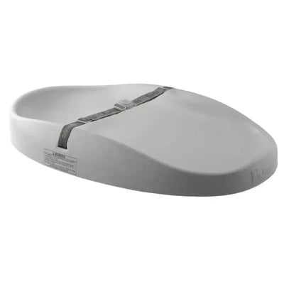 Bumbo changing pad in cool grey with a safety strap for secure use during diaper changes.