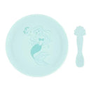 Silicone plate and spoon set featuring Princess Ariel design, suitable for babies and toddlers aged 6 months and up.