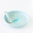 Bumkins Disney silicone plate and spoon set featuring a turquoise Ariel design, suitable for babies and toddlers.