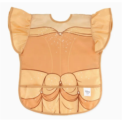 Disney Princess Ruffle Apron Bib featuring Belle, designed with ruffled sleeves and a Belle dress print.