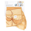 Bumkins Disney Princess Ruffle Apron Bib featuring a Belle design, with an orange background and decorative sparkles.