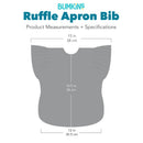 Disney Princess Ruffle Apron Bib by Bumkins, showcasing measurements: 15 in wide, 13.5 in long, 12 in base.