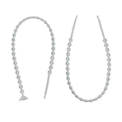 Gray silicone accessory tethers featuring textured beads, designed to secure items like pacifiers or toys.