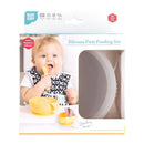 Bumkins Silicone First Feeding Set in sand color, featuring a suction bowl, lid, and spoon, ideal for babies.